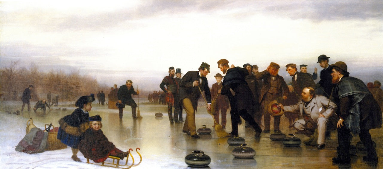 Curling; - A Scottish Game, at Central Park, vintage artwork by John George Brown, 12x8" (A4) Poster