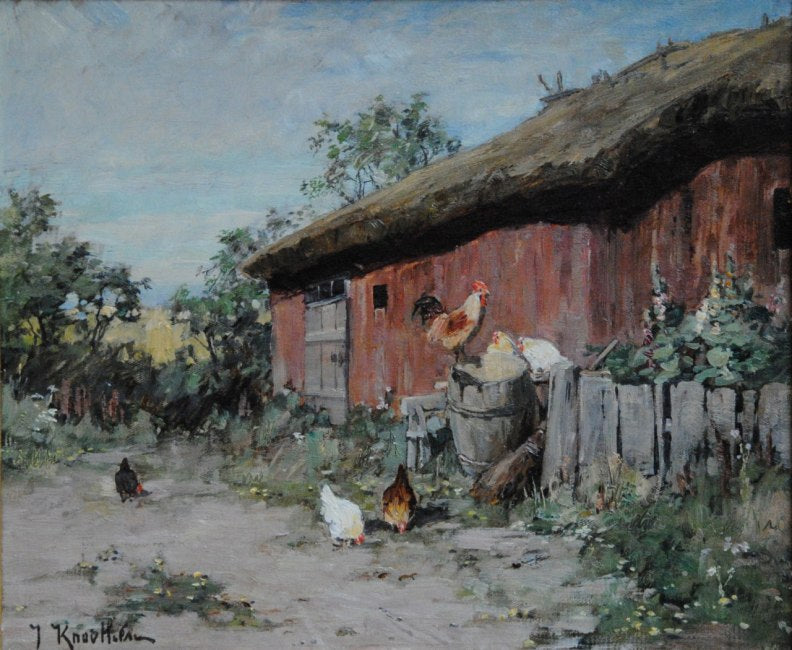 Chickens by the Barn by Johan Krouthen,A3(16x12")Poster