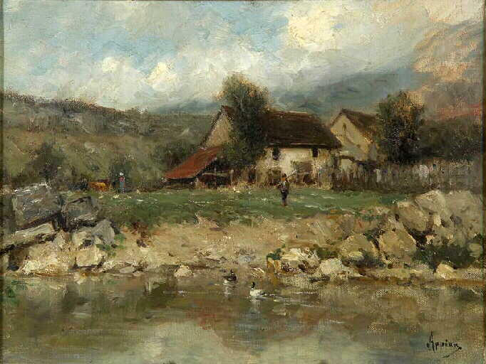 A Farm at Cerveyrieux, vintage artwork by Jacques Barthelemy Appian, A3 (16x12") Poster Print