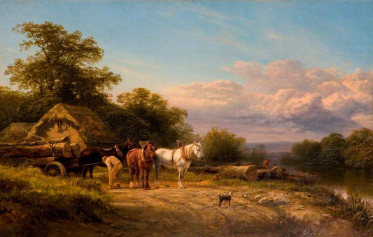 Horses with Timber Wagon, vintage artwork by George Cole, A3 (16x12") Poster Print