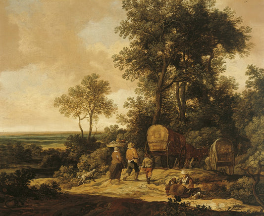 Landscape with Peasants on the Road, vintage artwork by Pieter de Molijn, 12x8" (A4) Poster