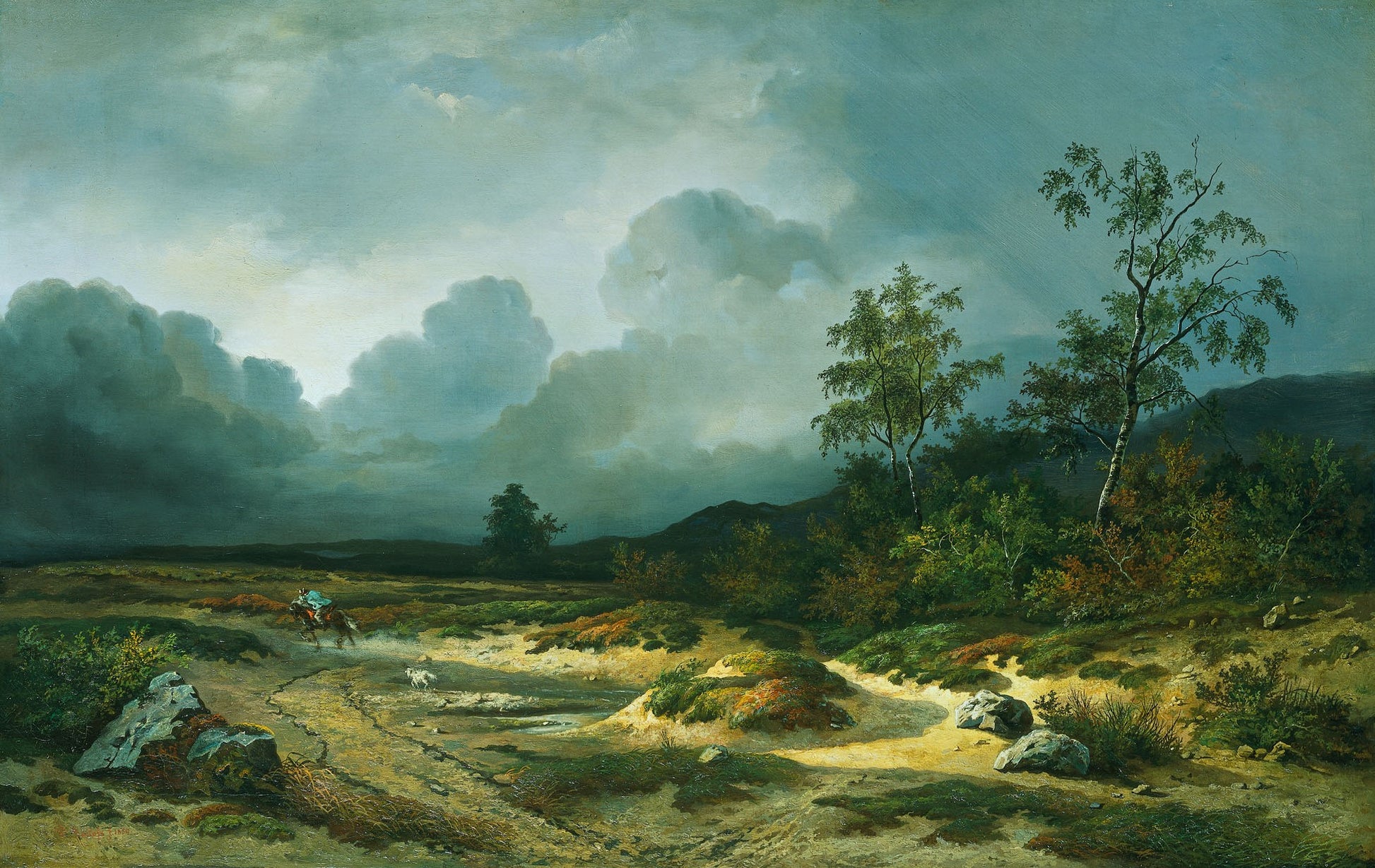 Landscape with a Thunderstorm, vintage artwork by Willem Roelofs, 12x8" (A4) Poster