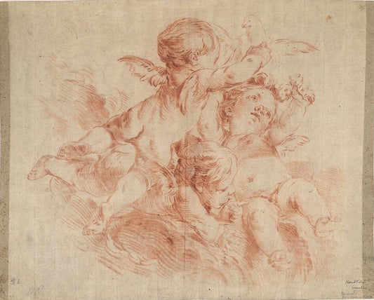 Putti on a Cloud with a Dove, vintage artwork by Guillaume Thomas Taraval, 12x8" (A4) Poster