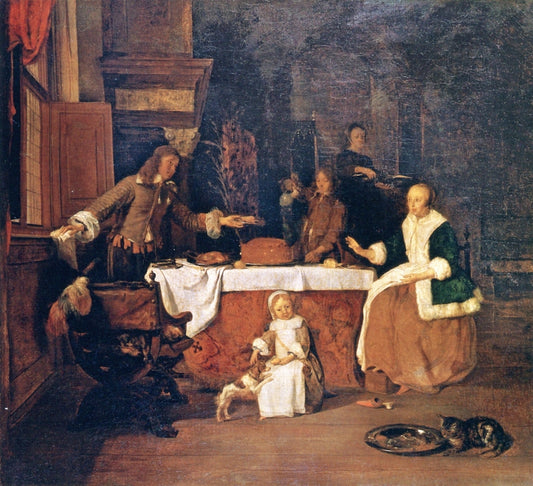 A Family Meal, vintage artwork by Gabriël Metsu, 12x8" (A4) Poster