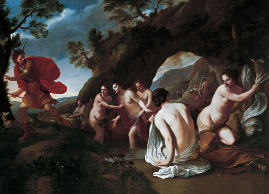 Diana with Nymph and Acteon, vintage artwork by Pier Francesco Cittadini, 12x8" (A4) Poster