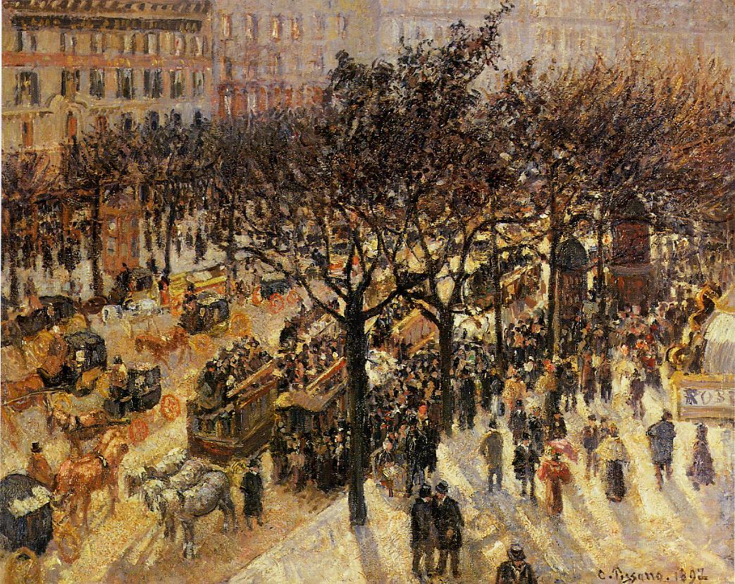 Boulevard des Italiens: Afternoon, vintage artwork by Camille Pissarro, 12x8" (A4) Poster