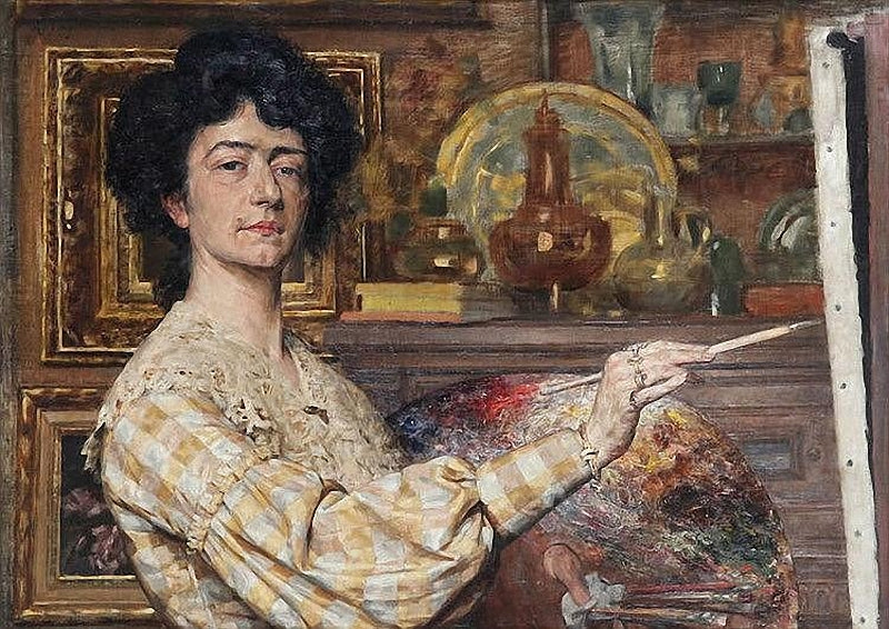 At the Easel, vintage artwork by Auguste Leveque, 12x8" (A4) Poster