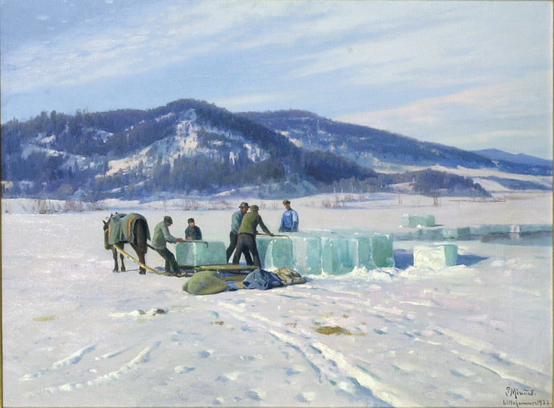 Ice cutting at Lillehammer, vintage artwork by Peder Mork Mønsted, 12x8" (A4) Poster