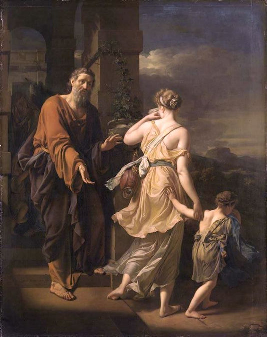 Expulsion of Hagar, vintage artwork by Adriaen van der Werff, 12x8" (A4) Poster
