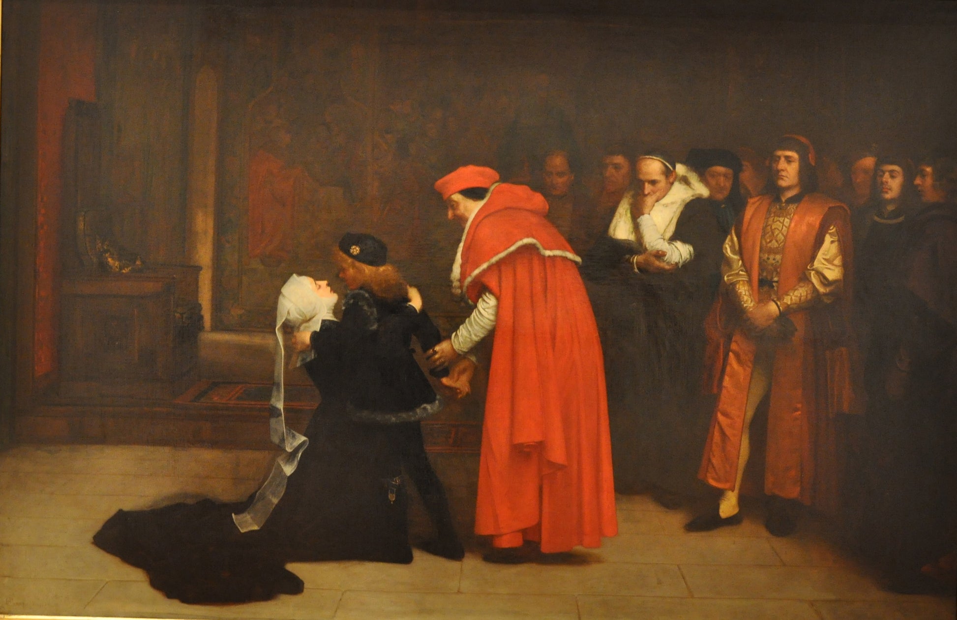 Elizabeth Woodville surrenders the Duke of York to the Tower, vintage artwork by Philip Hermogenes Calderon, 12x8" (A4) Poster