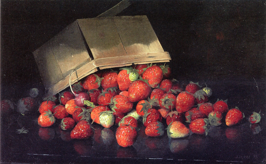 Strawberries in a Basket, vintage artwork by Joseph Decker, 12x8" (A4) Poster