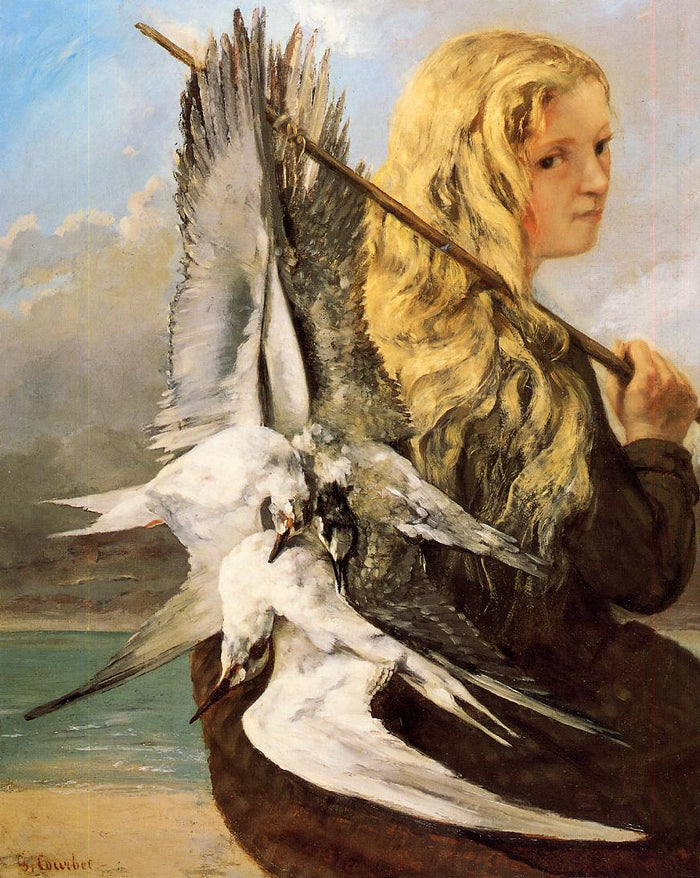 Girl with Seagulls, Trouville, vintage artwork by Gustave Courbet, A3 (16x12