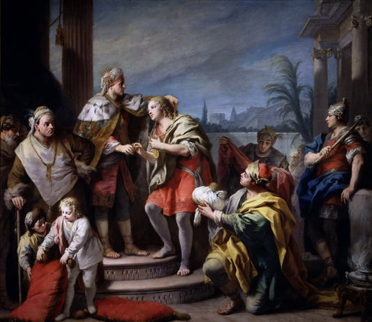 Joseph in Pharaoh's Palace, vintage artwork by Jacopo Amigoni, 12x8" (A4) Poster
