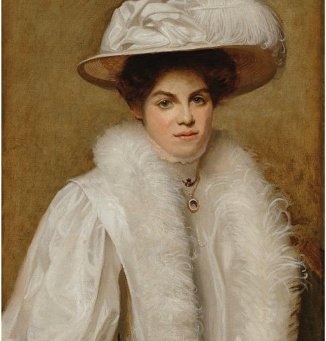 ll in a white dress and hat with feathers by Ernest Townsend,16x12(A3) Poster