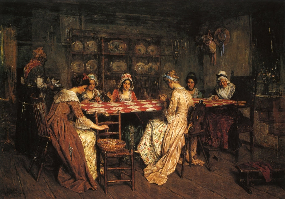 Quilting Bee, vintage artwork by Henry Mosler, 12x8" (A4) Poster