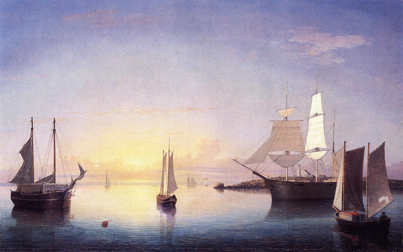 Gloucester Harbor at Sunset, vintage artwork by Fitz Henry Lane, A3 (16x12") Poster Print