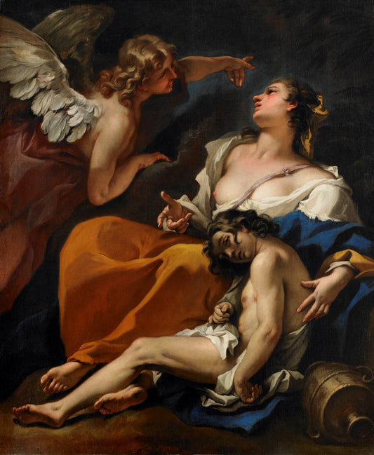 Hagar and Ishmael Saved by  the Angel, vintage artwork by Sebastiano Ricci, 12x8" (A4) Poster