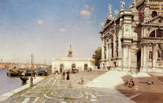 A View of Santa Maria della Salute,Venice, vintage artwork by Martin Rico y Ortega, 12x8" (A4) Poster