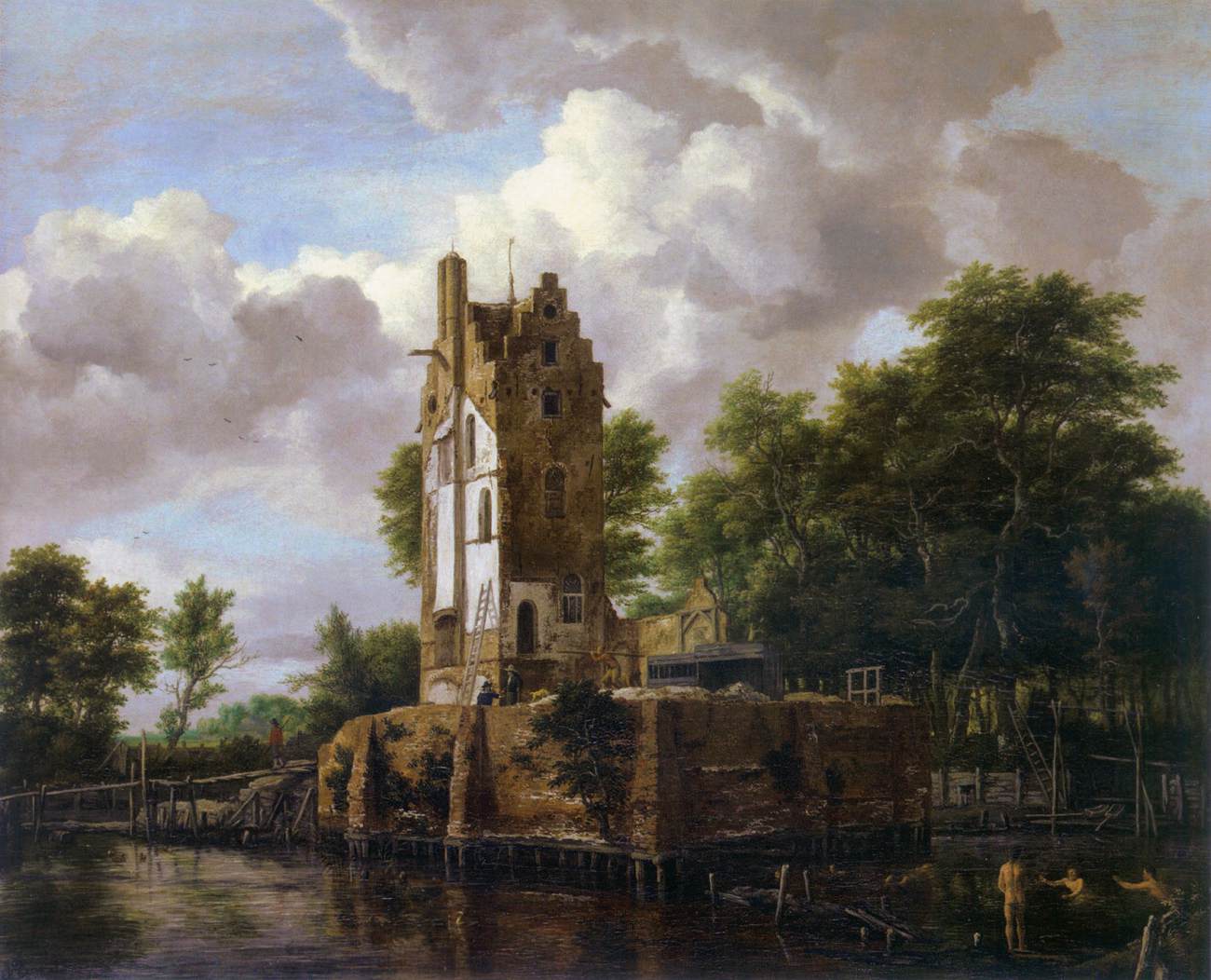 Huis Kostverloren on the Amstel River, vintage artwork by Jacob van Ruisdael, 12x8" (A4) Poster