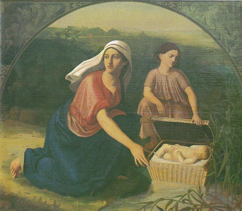 Mother leaving Moses by  the river, vintage artwork by Vjekoslav Karas, A3 (16x12") Poster Print