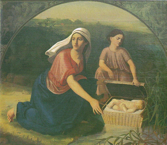 Mother leaving Moses by  the river, vintage artwork by Vjekoslav Karas, A3 (16x12") Poster Print