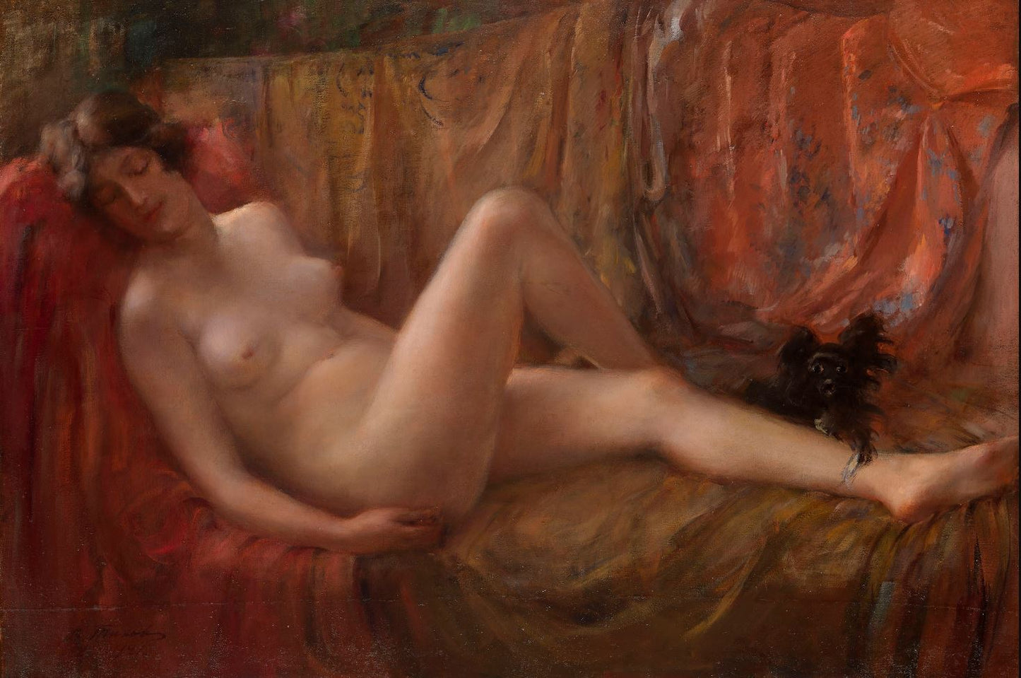 Nude with a Dog, vintage artwork by Vitaly Tikhov, 12x8" (A4) Poster