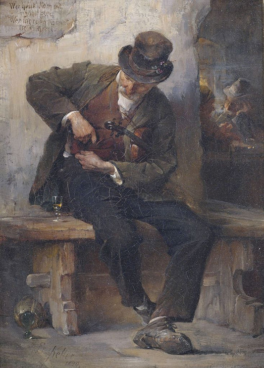 A minstrel with a wine glass in a tavern, vintage artwork by Friedrich von Keller, 12x8" (A4) Poster