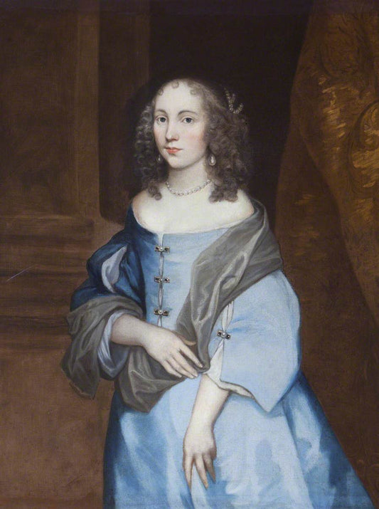 Portrait of a Young Lady in a Blue Dress, vintage artwork by Gerard Soest, 12x8" (A4) Poster
