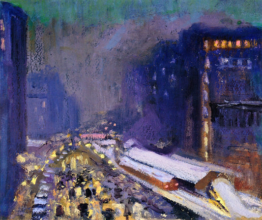 Dusk over Chicago El Station, vintage artwork by Albert Henry Krehbiel, 12x8" (A4) Poster