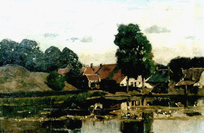 Canal in Nieuwersluis, vintage artwork by Syvert Nicolaas Bastert, 12x8" (A4) Poster
