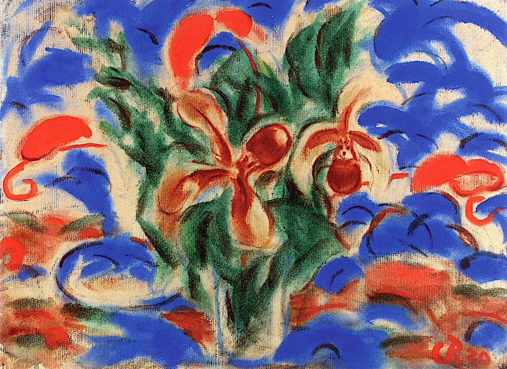 Lady Slippers and Red Calla Lilies in a Glass, vintage artwork by Christian Rohlfs, 12x8" (A4) Poster