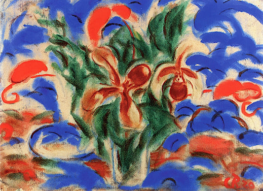 Lady Slippers and Red Calla Lilies in a Glass, vintage artwork by Christian Rohlfs, 12x8" (A4) Poster