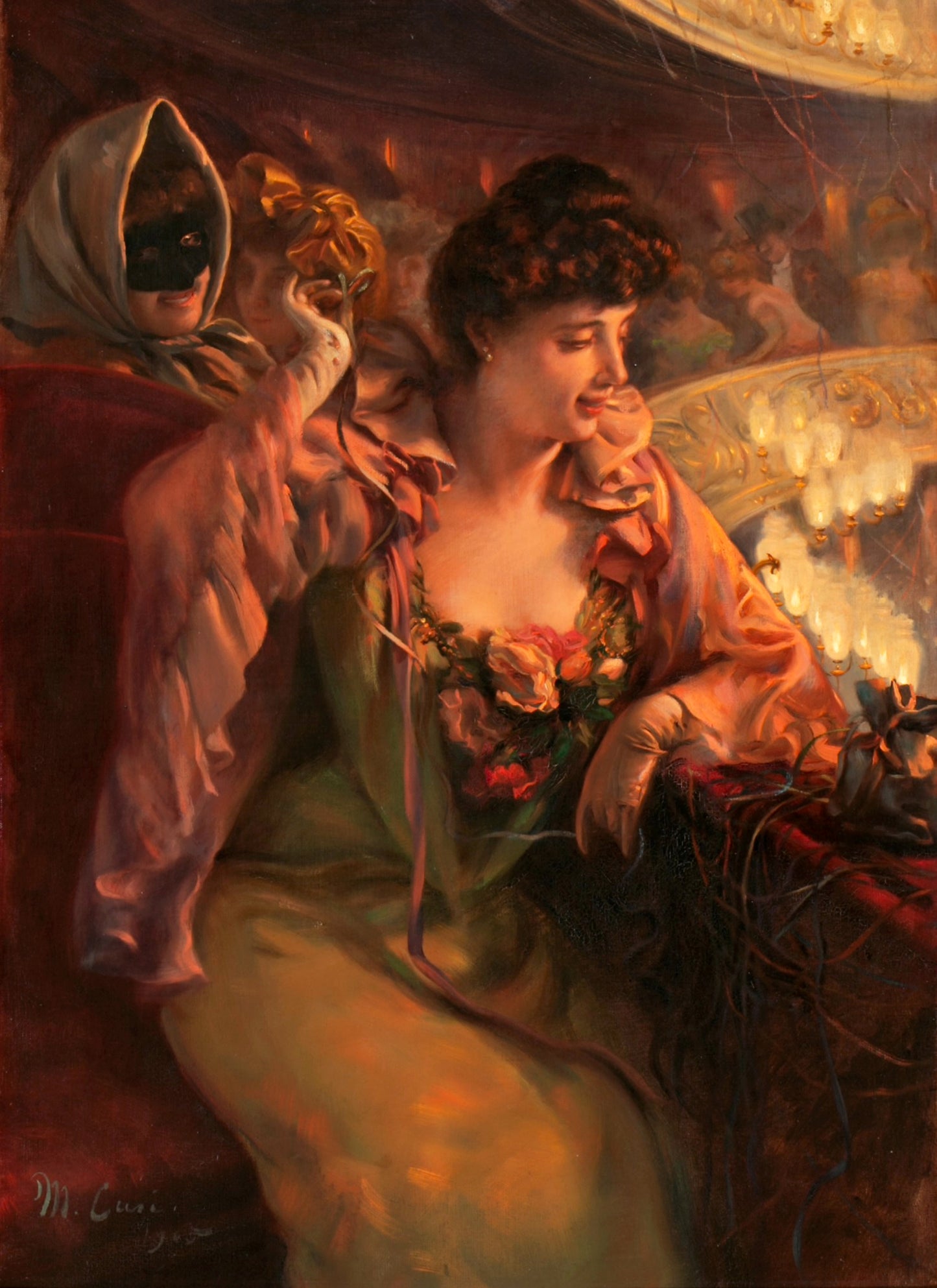 Revellers at the Theatre by Manuel Cusi y Ferret,A3(16x12")Poster