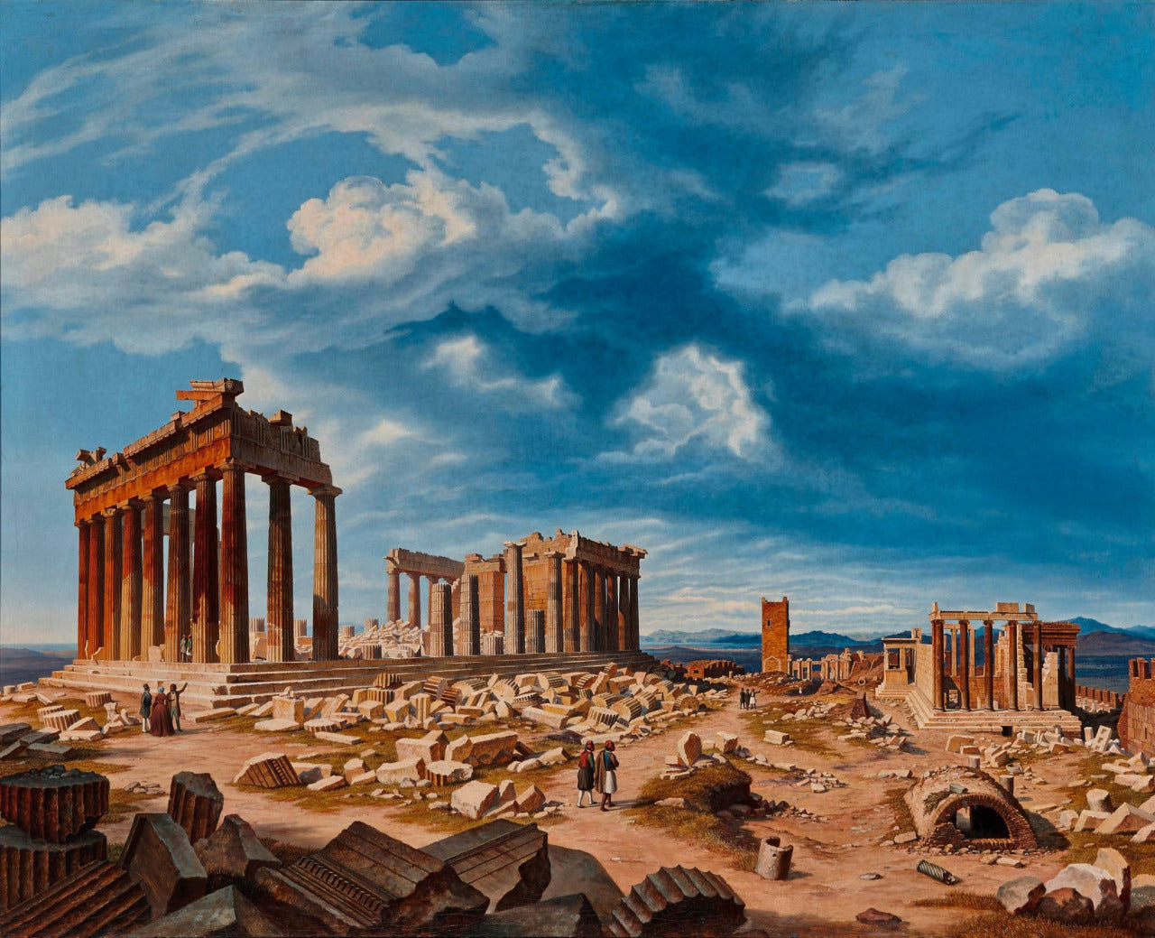 The ruins of Parthenon of the Acropolis, vintage artwork by Hubert Sattler, A3 (16x12") Poster Print