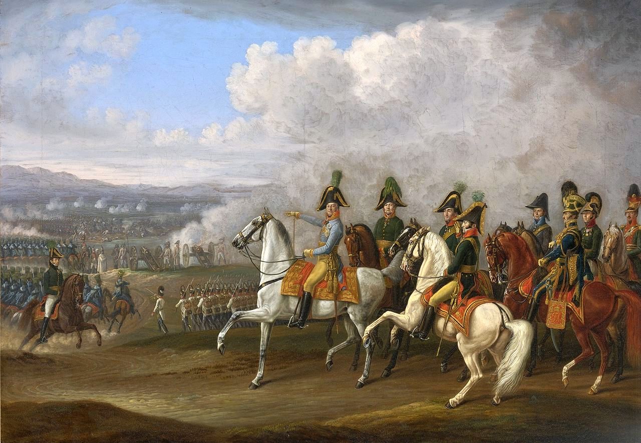 General von Bellegarde and his Officers Watching the Progress of Battle, vintage artwork by Albrecht Adam, 12x8" (A4) Poster