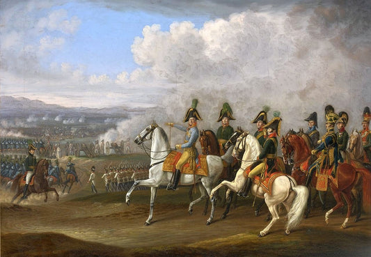 General von Bellegarde and his Officers Watching the Progress of Battle, vintage artwork by Albrecht Adam, 12x8" (A4) Poster