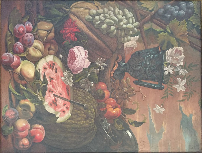 Still Live with Fruits and Flowers, vintage artwork by German School 19th Century Unknown, A3 (16x12