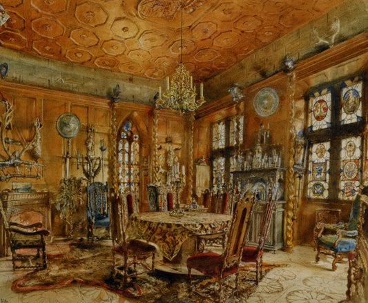 Interieur of a Castle in Renaissance Style, vintage artwork by Rudolf von Alt, A3 (16x12") Poster Print
