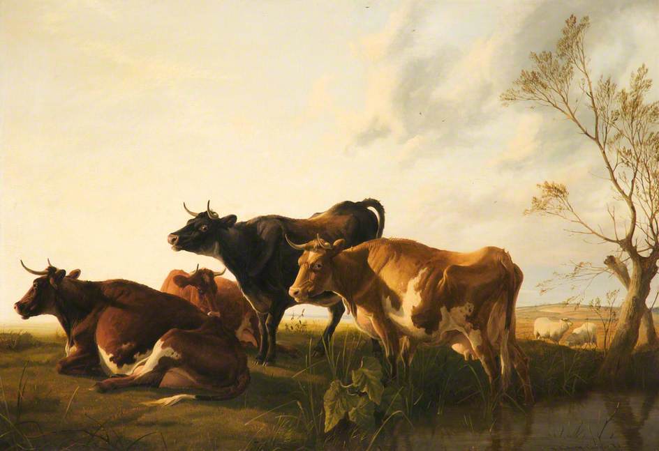 Cattle in a Meadow, Evening, vintage artwork by Thomas Sidney Cooper, A3 (16x12") Poster Print