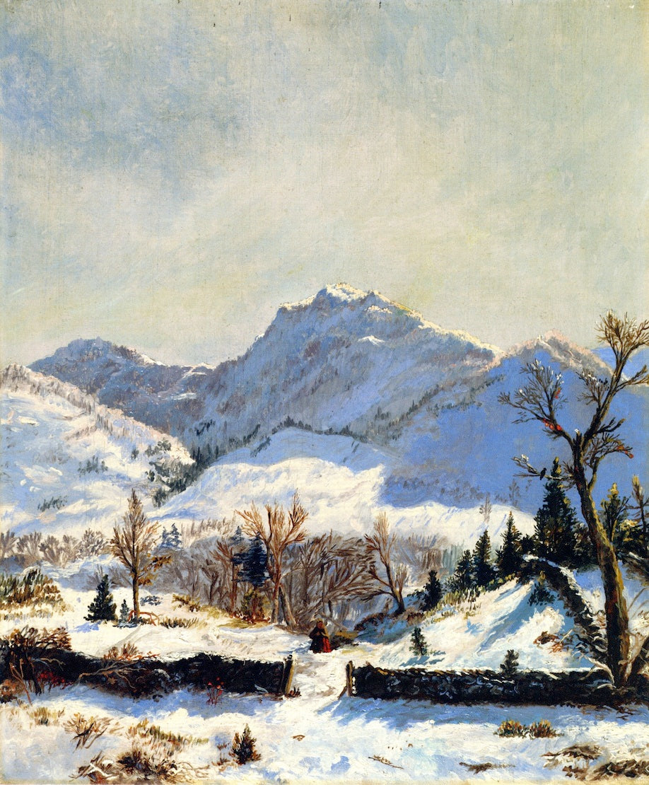 A Winter View from Newburgh, New York, vintage artwork by Louis Remy Mignot, 12x8" (A4) Poster