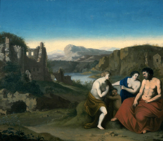 Hagar and Ishmael Being Sent into the Wilderness, vintage artwork by Cornelis van Poelenburgh, 12x8" (A4) Poster