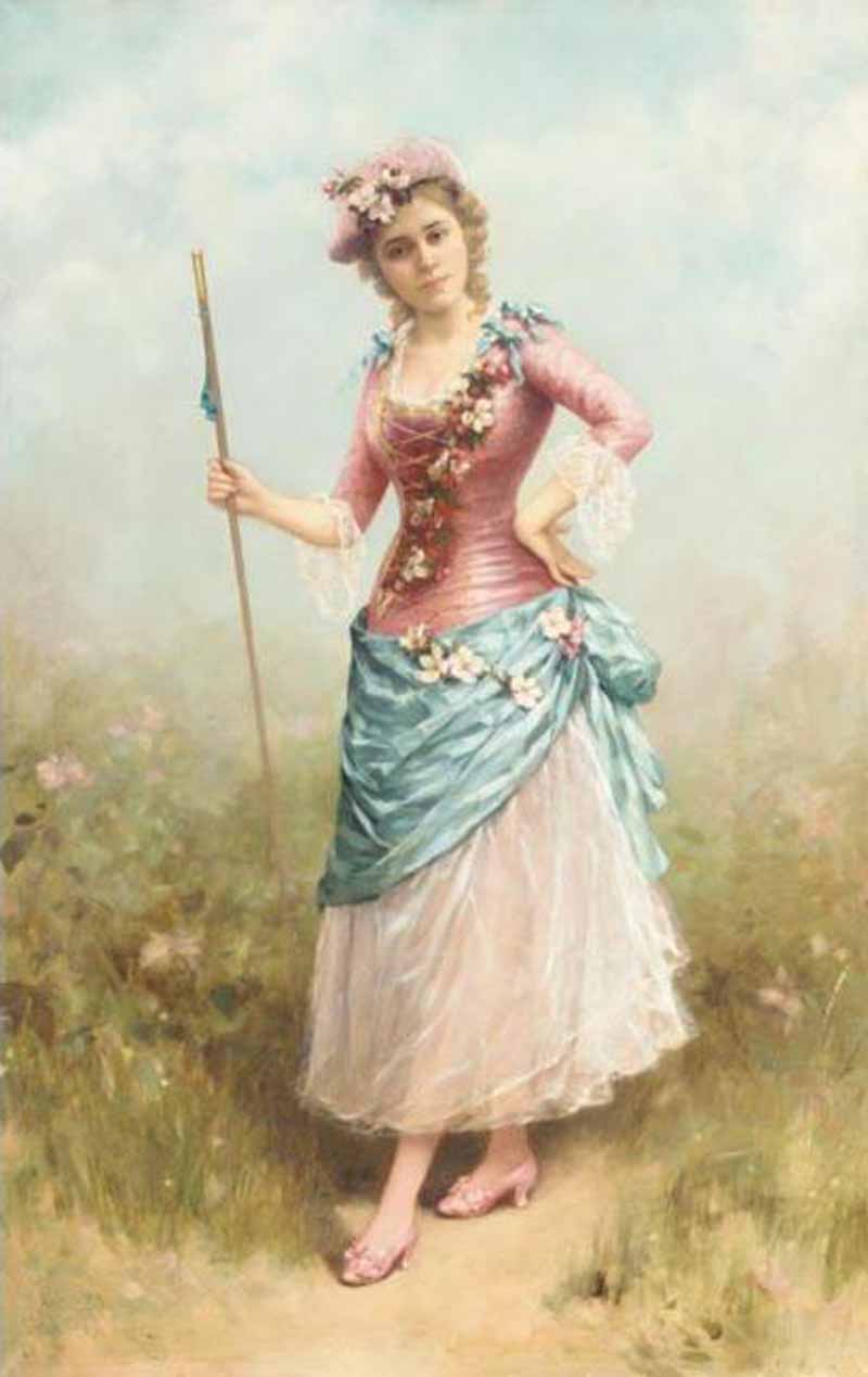 Lady Dressed as a Shepherdess, vintage artwork by Emile Eisman-Semenowsky, 12x8" (A4) Poster