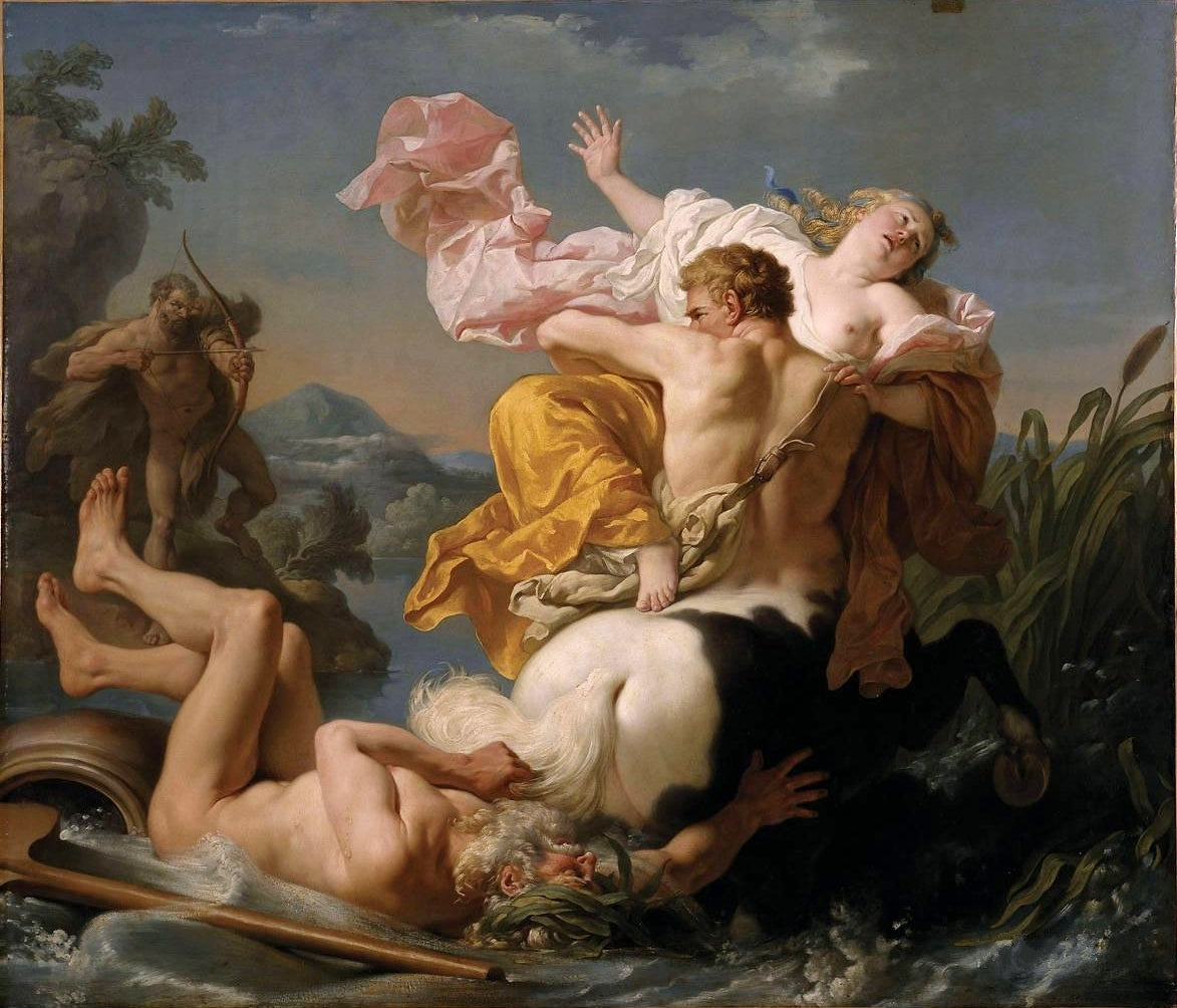 The Abduction of Deianeira by  the Centaur Nessus, vintage artwork by Louis Jean François Lagrenee, 12x8" (A4) Poster