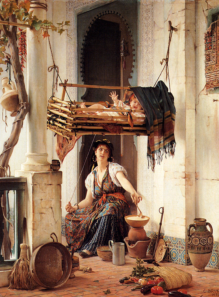 An Algerian Mother and Child, vintage artwork by Guillaume Charles Brun, 12x8" (A4) Poster