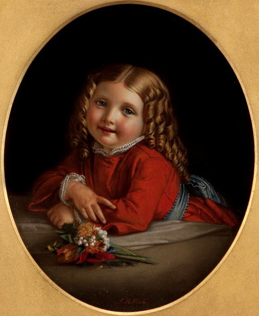 A Young Girl With A Posy, vintage artwork by Samuel Baruch Halle, 12x8" (A4) Poster