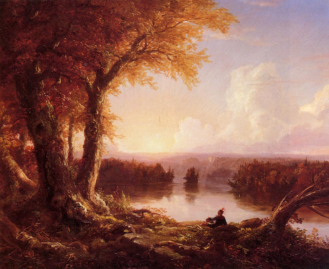 Indian at Sunset, vintage artwork by Thomas Cole, A3 (16x12") Poster Print