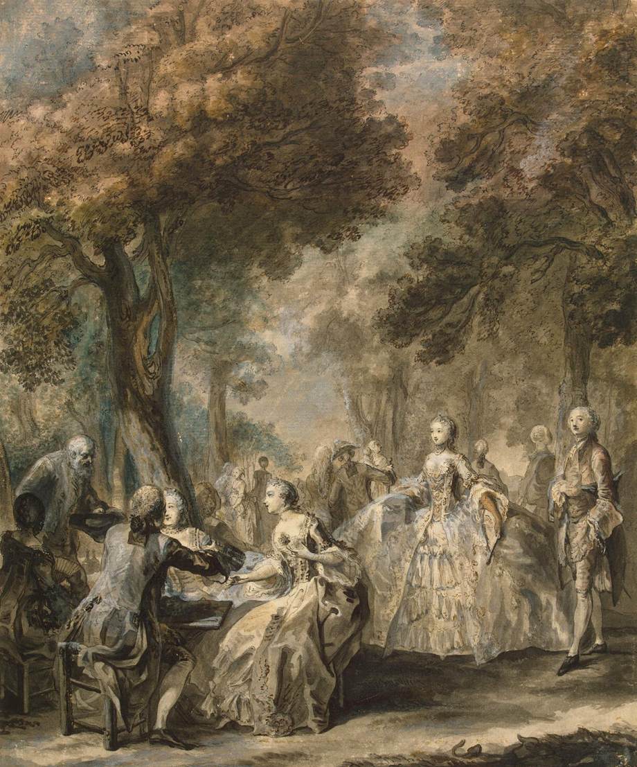 Company Taking a Promenade, vintage artwork by Gabriel-Jacques de Saint-Aubin, 12x8" (A4) Poster