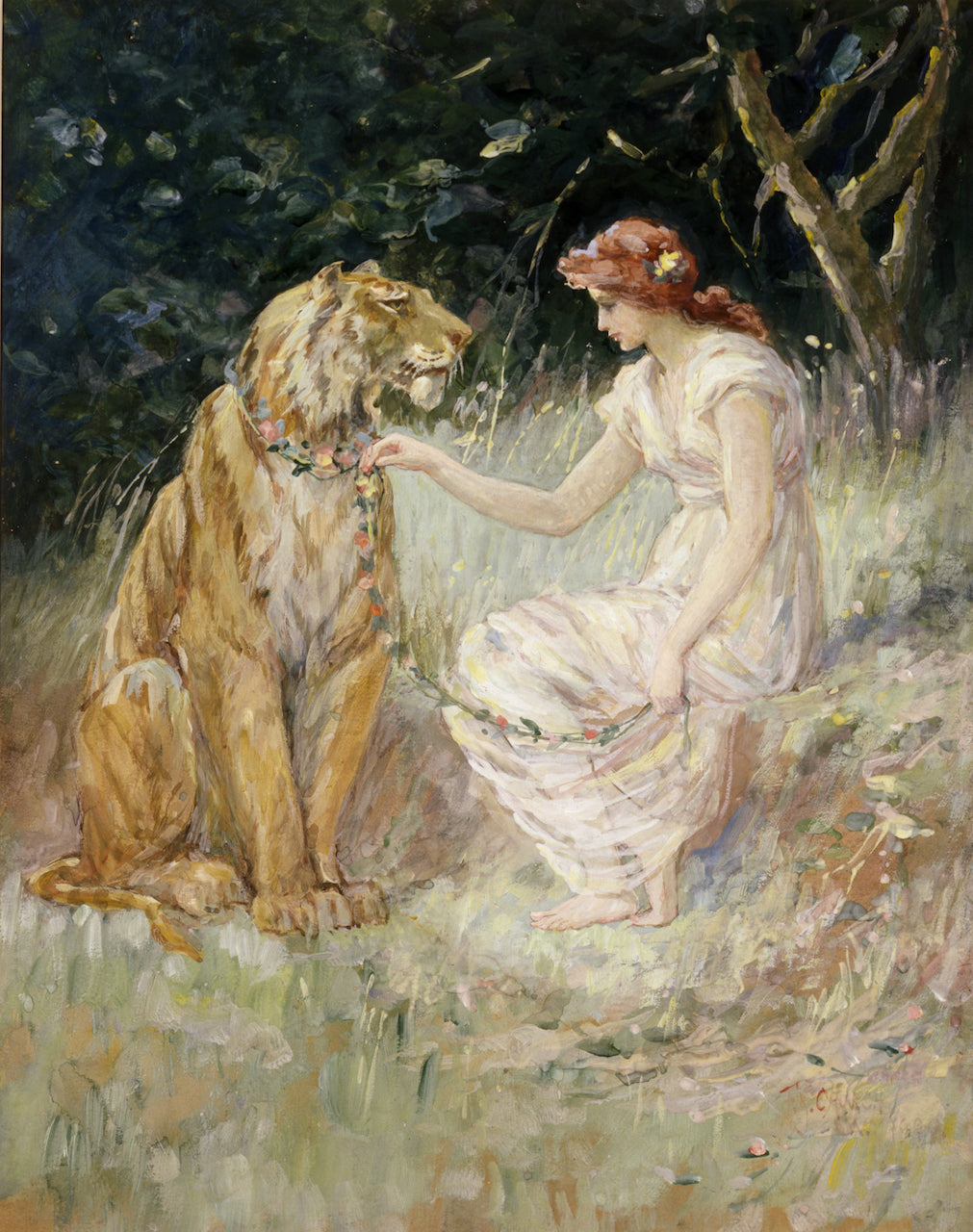 Lady and the Tiger, vintage artwork by Frederick Stuart Church, 12x8" (A4) Poster