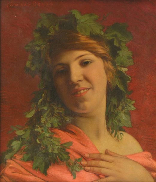 Woman with a Wreath, vintage artwork by Jan van Beers, 12x8" (A4) Poster