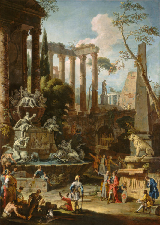 Memorial to Admiral Sir Clowdisley Shovell, vintage artwork by Marco Ricci, 12x8" (A4) Poster